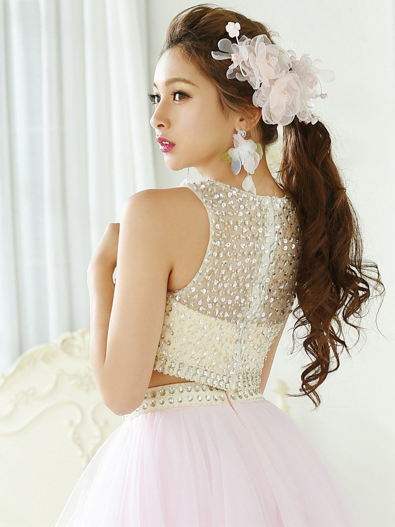 noaliceSALE￥27040→￥18720！ 豪華ビジューロングオーガンジー2Pキャバクラドレス ゆきぽよ 着用キャバドレス【noalice By Ryuyu】【ノアリス】ノースリーブ前ミニセットアップドレス