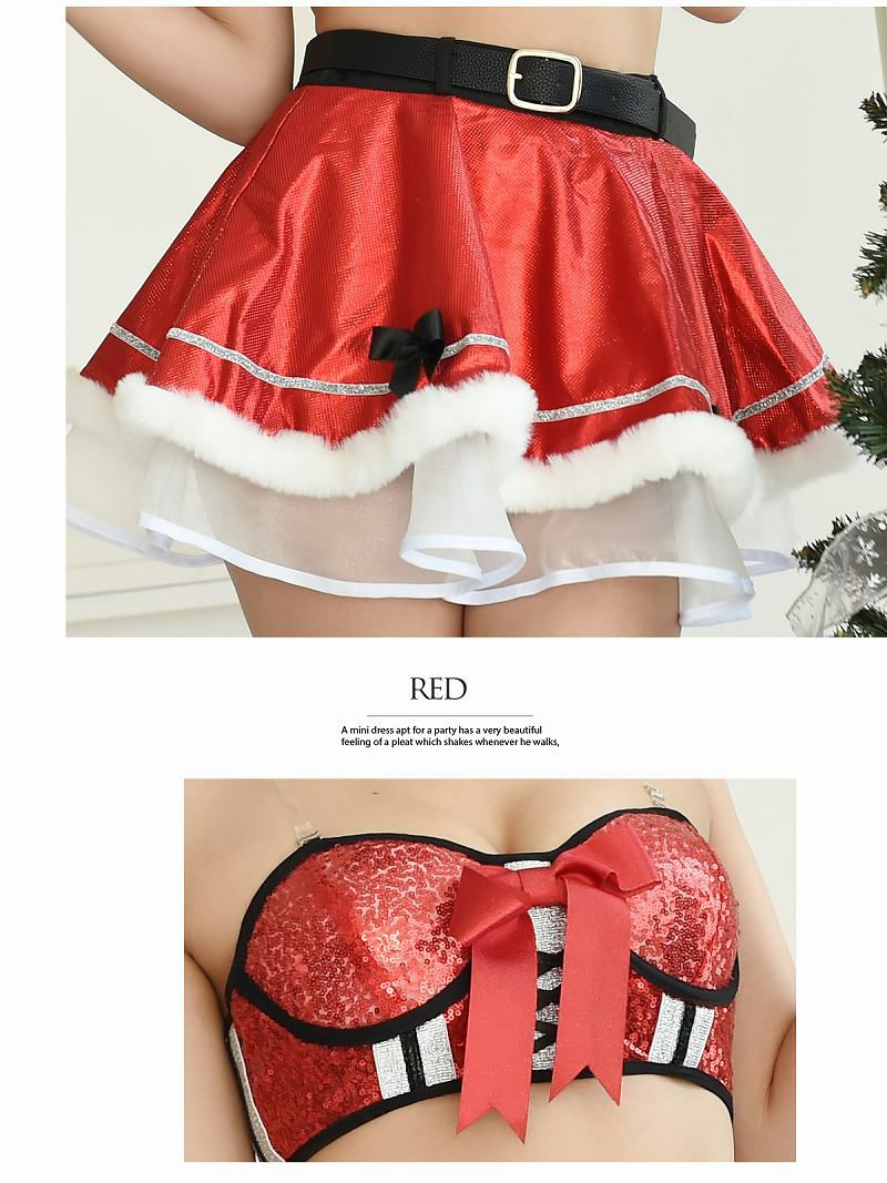 【即納】 【サンタコスプレ9点セット】2WAYキラキラビスチェ赤色2ｐサンタコスプレ ファーボレロ付きフレアクリスマス衣裳色違いでオソロコーデに◎