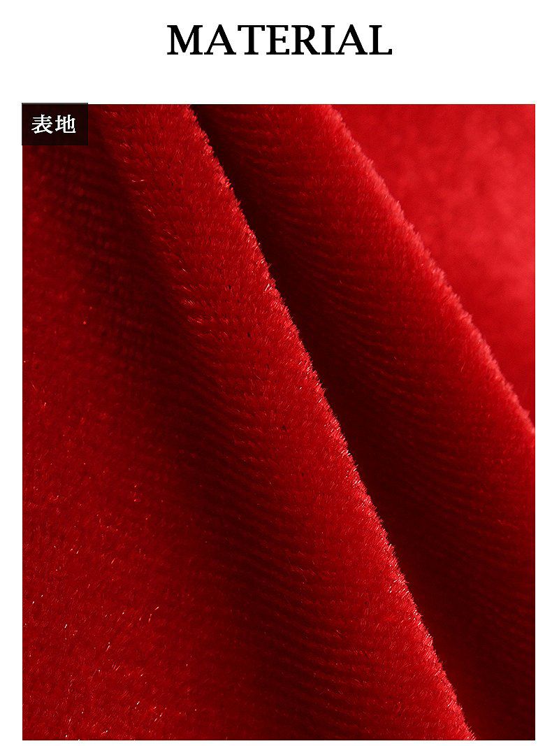 チョーカー深スリット袖付きベロアロングドレス【Ryuyu/リューユ】(S/M/L/XL)(レッド)