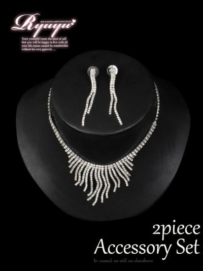 ウエーブラインアクセサリー2点セット【Ryuyu】シルバーアクセサリーキャバドレスやパーティードレスに◎