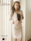 結婚式・お呼ばれに！【Belsia】大きいサイズ完備!!ツイード膝丈キャバクラスーツ 加賀美早紀 着用キャバスーツ ノーカラータイトスーツ セレモニー/フォーマルスーツにも◎【ベルシア】