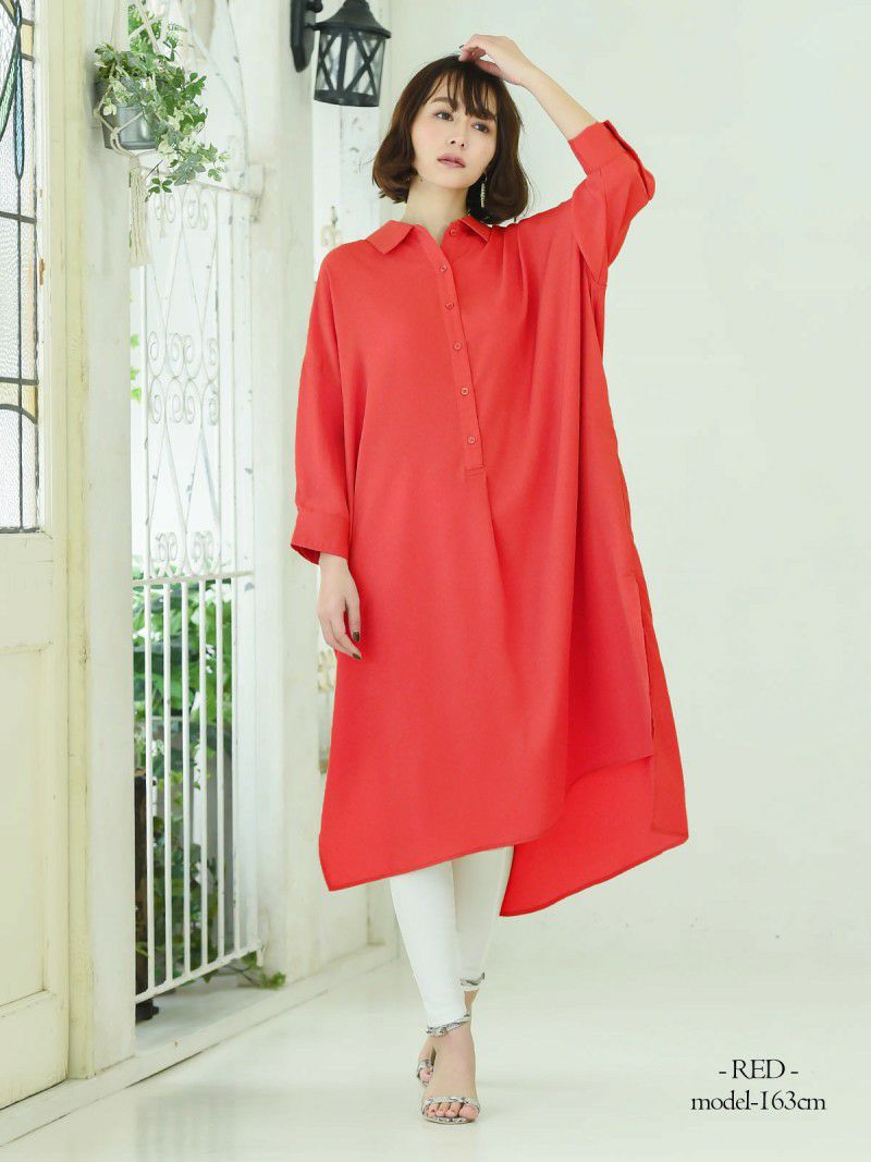 Rvate ビックシルエット前後差シャツワンピース 無地ミモレ丈ワンピース Rew You リューユ Rvate ビックシルエット前後差シャツワンピース 無地ミモレ丈ワンピース Rew You リューユ