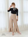【Rvate】フロントスリット無地ワイドパンツ フリンジウエストゴムカジュアルパンツ