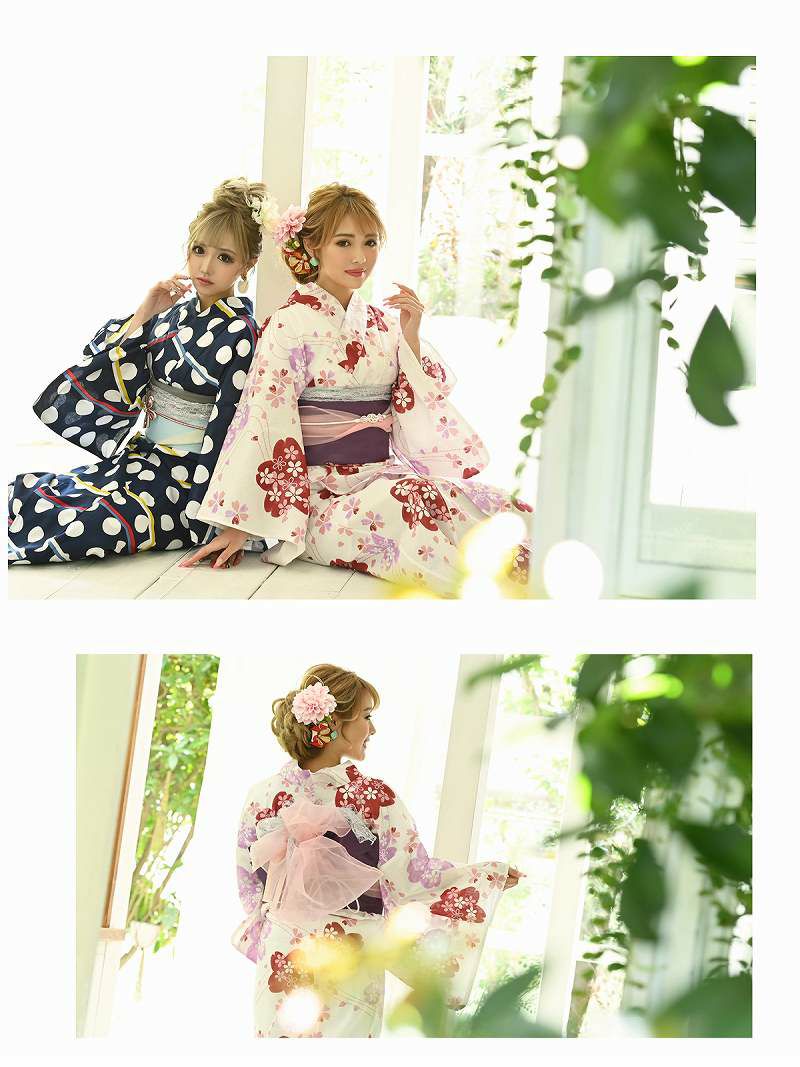 【即納】白地×桜柄セパレートレディース浴衣4点セット(フリーサイズ)(ホワイト)
