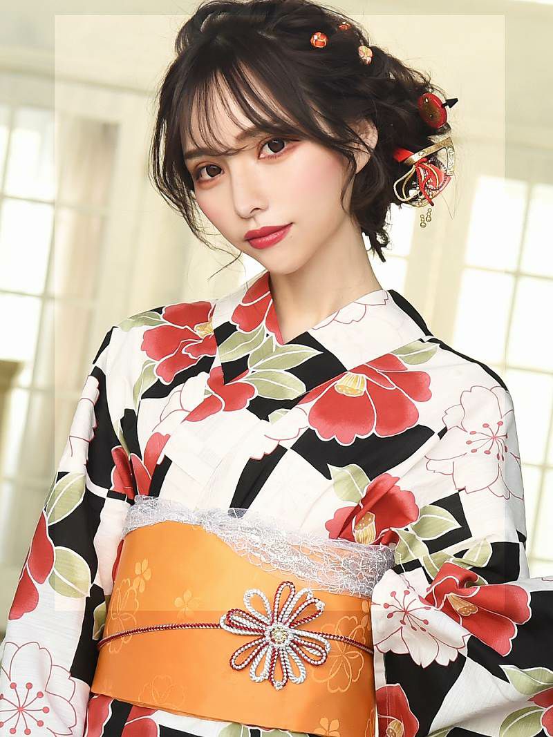 即納 大正ロマン市松格子柄 桜おしゃれキャバ浴衣 花柄ポップモノトーン地3点セット Rew You リューユ 即納 大正ロマン市松格子柄 桜おしゃれキャバ浴衣 花柄ポップモノトーン地3点セット Rew You リューユ
