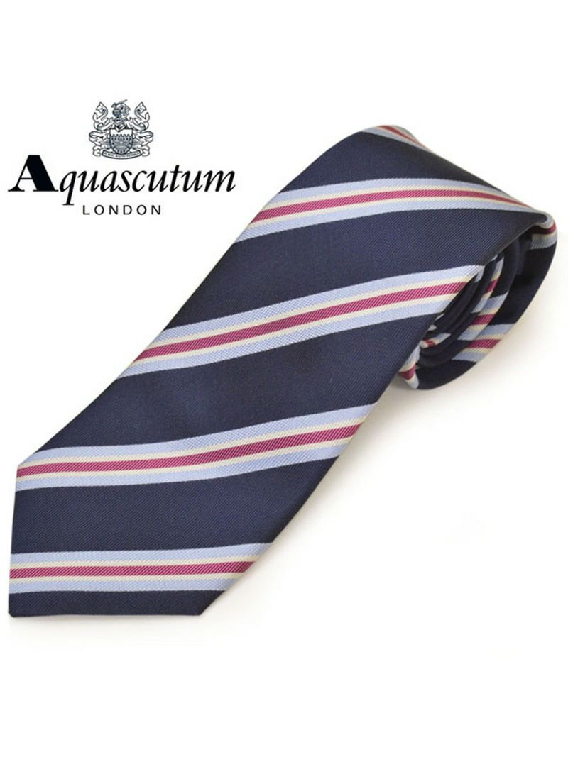 ネクタイ アクアスキュータム メンズ Aquascutum ストライプ柄シルクネクタイ(サイズ剣幅8cm)eam20s001 AQSS302-1 ネイビー OEO