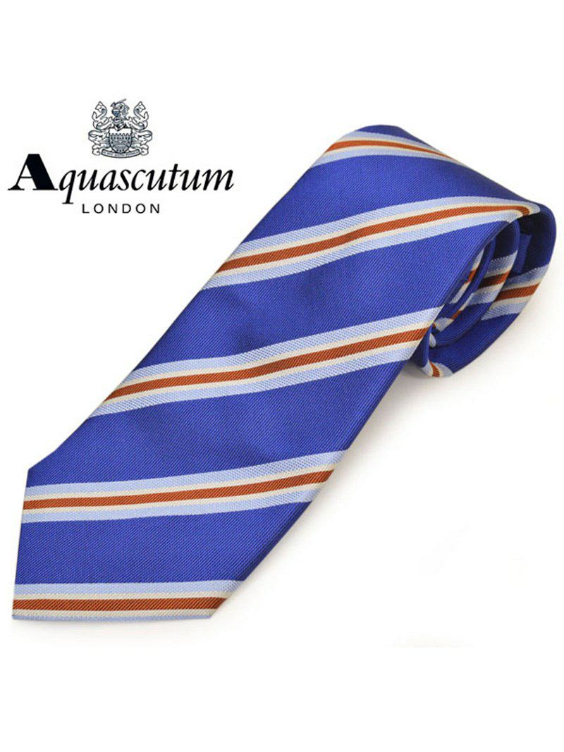 ネクタイ アクアスキュータム メンズ Aquascutum ストライプ柄シルクネクタイ(サイズ剣幅8cm)eam20s002 AQSS302-3 ブルー OEO