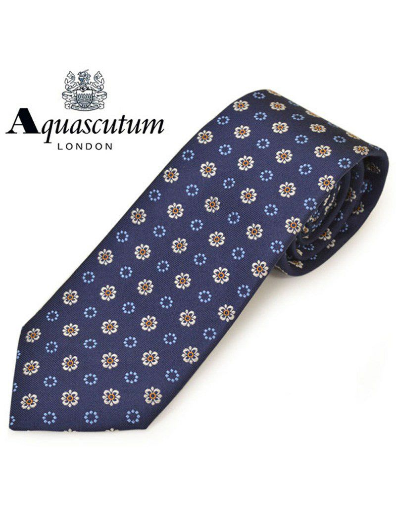 ネクタイ アクアスキュータム メンズ Aquascutum フラワー/小花柄シルクネクタイ(サイズ剣幅8cm)eam20s004 AQSS324-1 ネイビー OEO