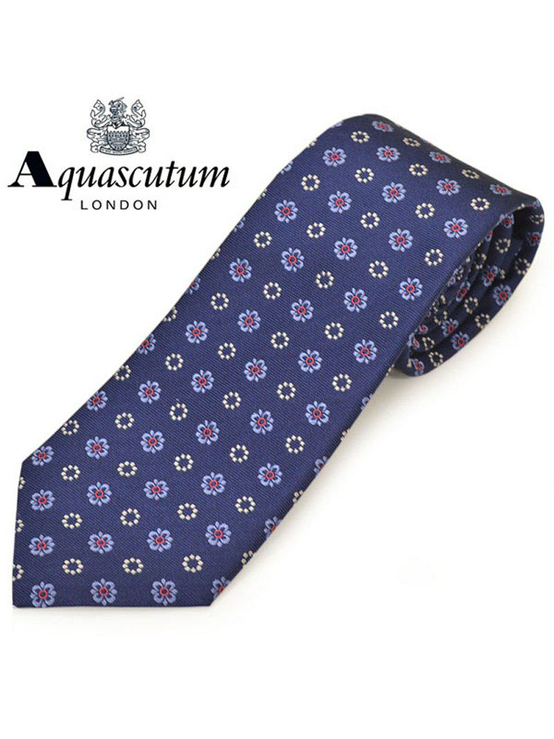 ネクタイ アクアスキュータム メンズ Aquascutum フラワー/小花柄シルクネクタイ(サイズ剣幅8cm)eam20s005 AQSS324-2 ネイビー OEO