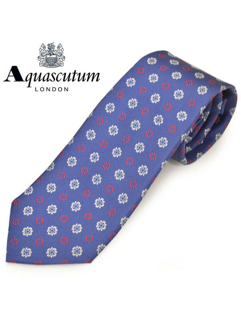 ネクタイ アクアスキュータム メンズ Aquascutum フラワー/小花柄シルクネクタイ(サイズ剣幅8cm)eam20s006 AQSS324-3 ブルー OEO