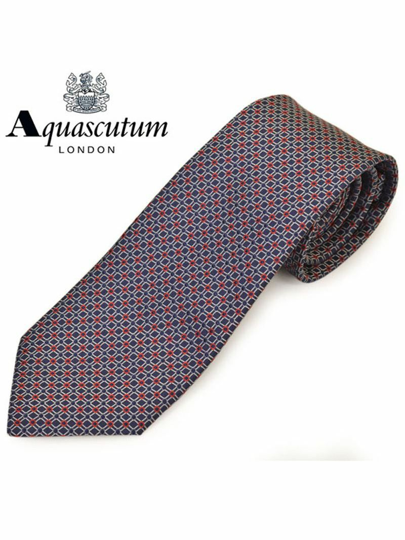 ネクタイ アクアスキュータム メンズ Aquascutum スクエアドット柄シルクネクタイ(サイズ剣幅8cm)eam20s007 AQSS327-1 ネイビー×レッド OEO