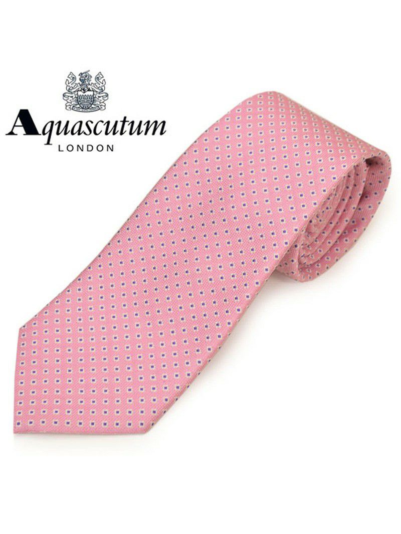 ネクタイ アクアスキュータム メンズ Aquascutum スクエアドット柄シルクネクタイ(サイズ剣幅8cm)eam20s018 AQSS332-4 ピンク OEO