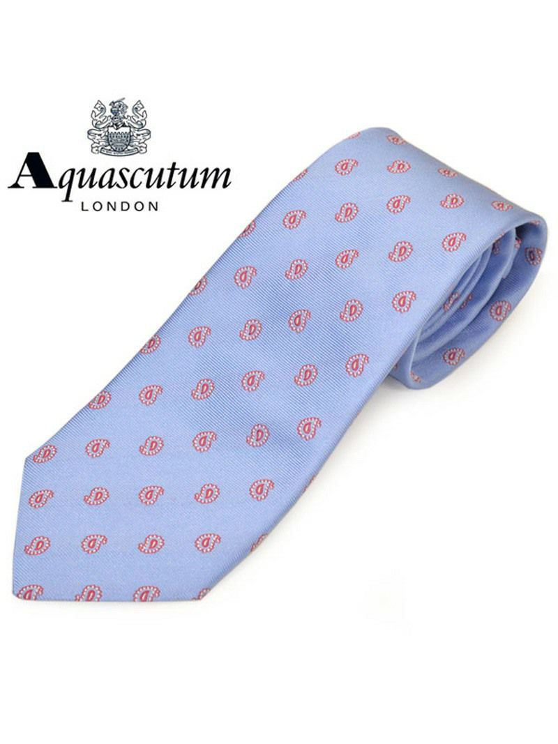 ネクタイ アクアスキュータム メンズ Aquascutum ペイズリー柄シルクネクタイ(サイズ剣幅8cm)eam20s020 AQSS347-3 ライトブルー OEO