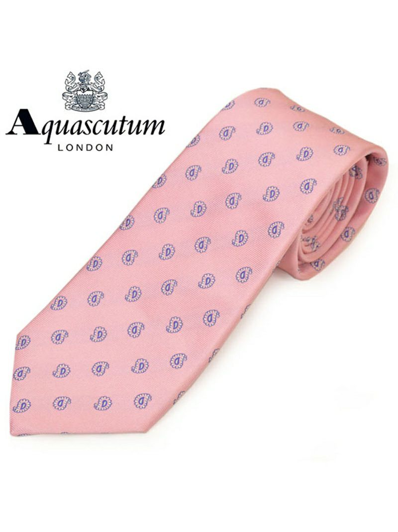 ネクタイ アクアスキュータム メンズ Aquascutum ペイズリー柄シルクネクタイ(サイズ剣幅8cm)eam20s021 AQSS347-5 ピンク OEO