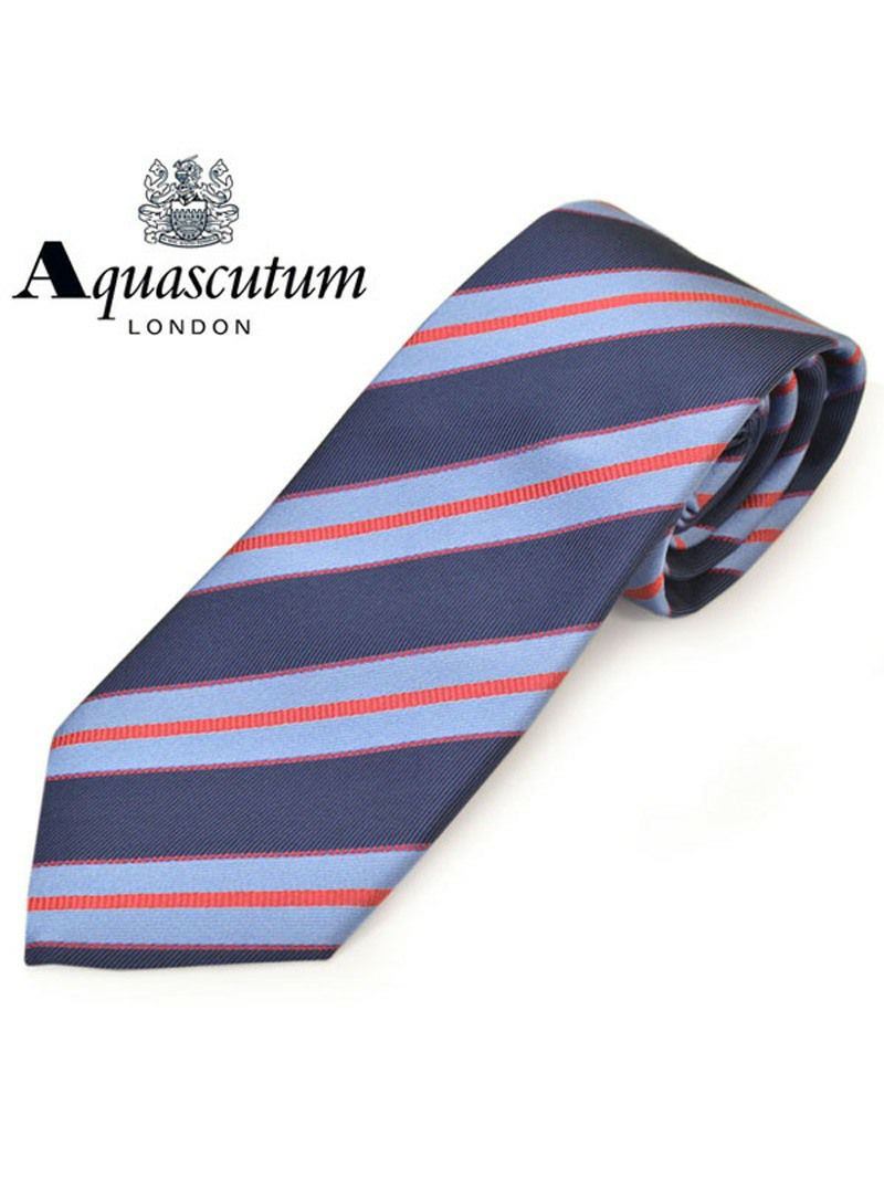 ネクタイ アクアスキュータム メンズ Aquascutum ストライプ柄シルクネクタイ(サイズ剣幅8cm)eam20s028 AQSS352-1 ネイビー×ブルー OEO