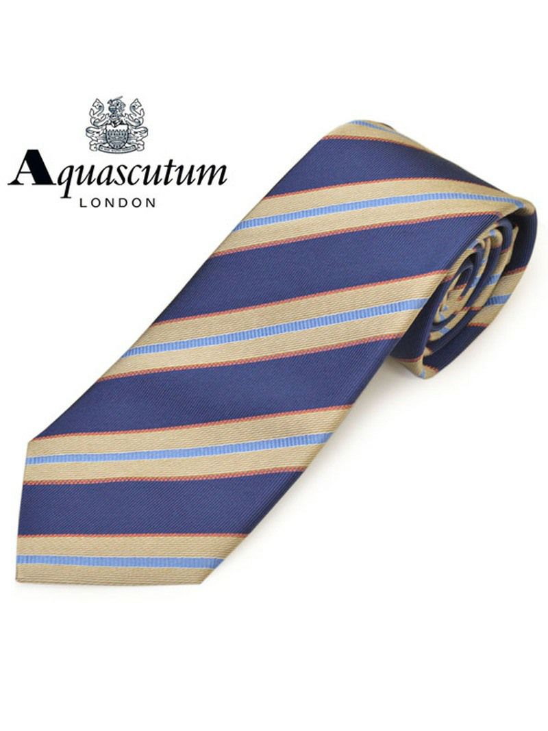 ネクタイ アクアスキュータム メンズ Aquascutum ストライプ柄シルクネクタイ(サイズ剣幅8cm)eam20s029 AQSS352-2 ネイビー×ベージュ OEO