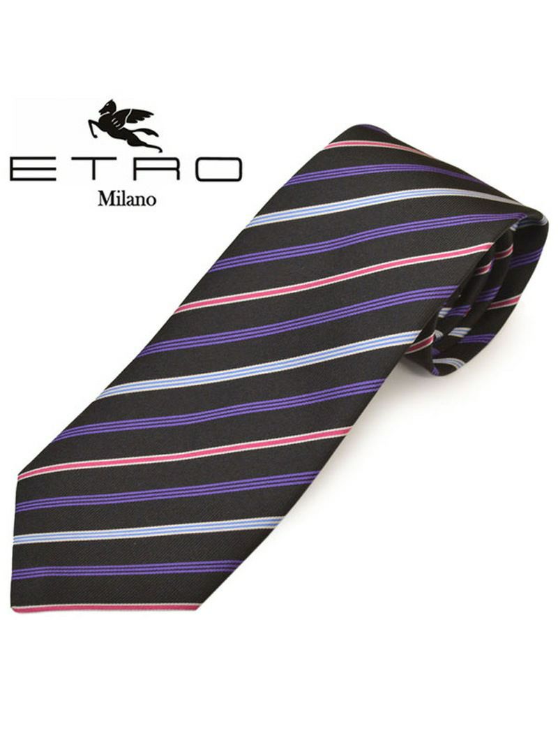 ネクタイ エトロ メンズ ETRO ストライプ柄シルクネクタイ(サイズ剣幅8cm)eet20s004 3038-001 ブラック OEO