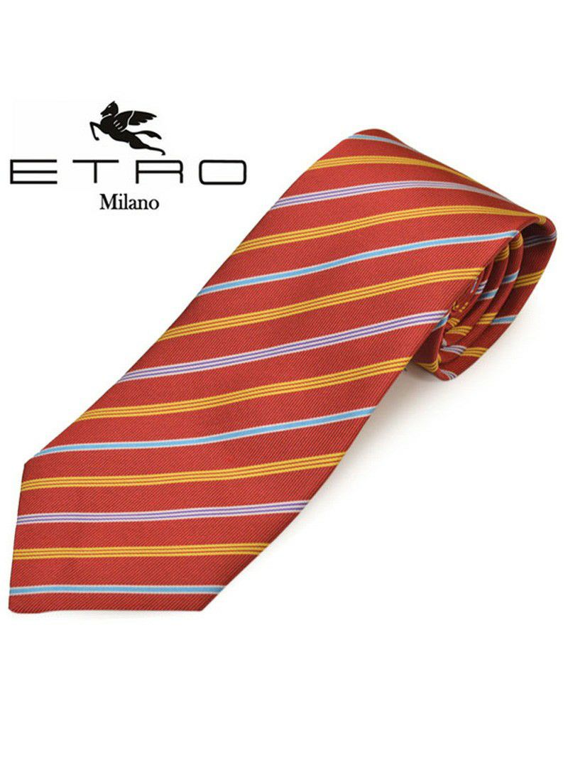 ネクタイ エトロ メンズ ETRO ストライプ柄シルクネクタイ(サイズ剣幅8cm)eet20s006 3038-600 レッド OEO