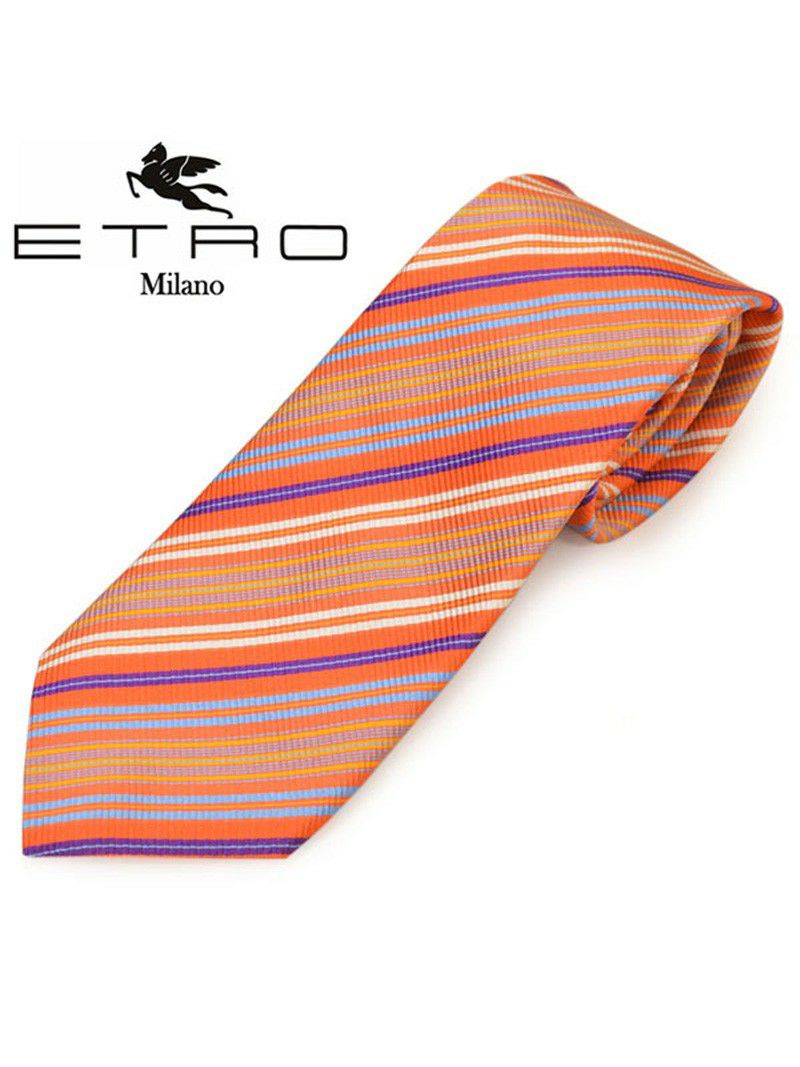 ネクタイ エトロ メンズ ETRO ストライプ柄シルクネクタイ(サイズ剣幅8cm)eet20s009 3053-750 オレンジ OEO