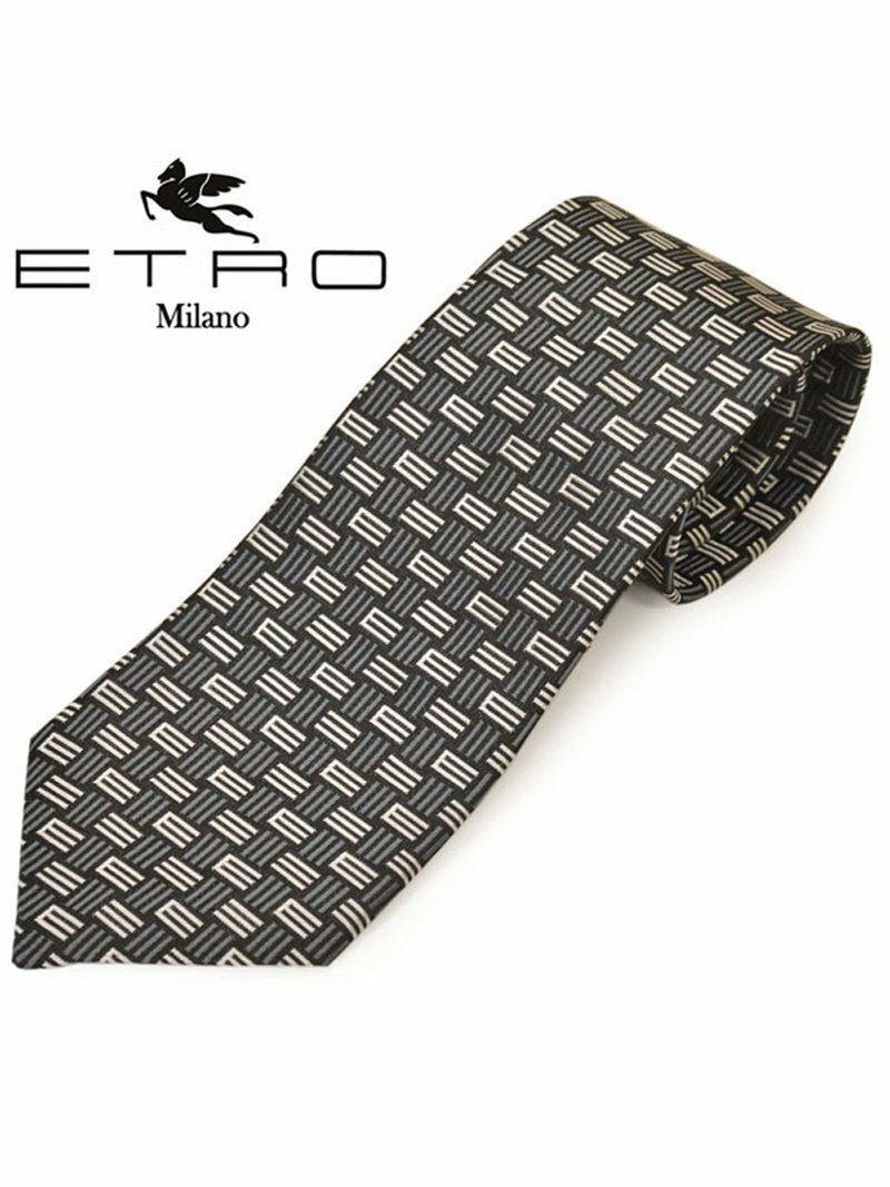 ネクタイ エトロ メンズ ETRO 格子柄シルクネクタイ(サイズ剣幅8cm)eet20s011 3078-001 ブラック OEO