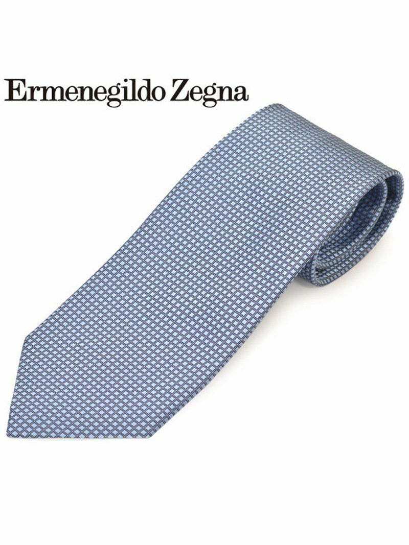 ネクタイ エルメネジルドゼニア メンズ Ermenegildo Zegna スクエア柄シルクネクタイ(サイズ剣幅8cm)eez20s009 Z7D02-E ライトブルー OEO