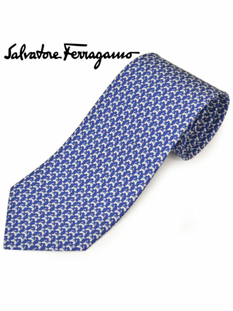 ネクタイ サルバトーレフェラガモ Salvatore Ferragamo メンズ ドッグ/イヌモチーフ柄シルクネクタイ(サイズ剣幅8cm)efg20s002 354000-012 ブルー OEO