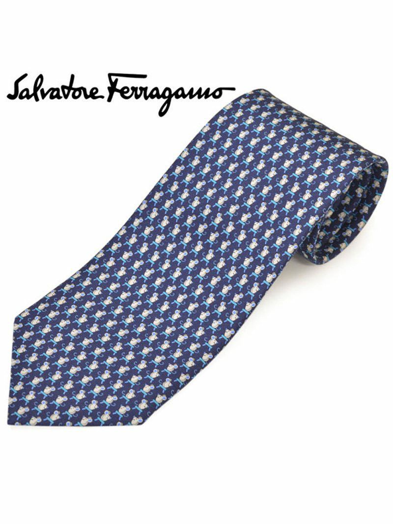 ネクタイ サルバトーレフェラガモ メンズ Salvatore Ferragamo ネズミモチーフ柄シルクネクタイ(サイズ剣幅8cm)efg20s030 358804-001 ネイビー OEO