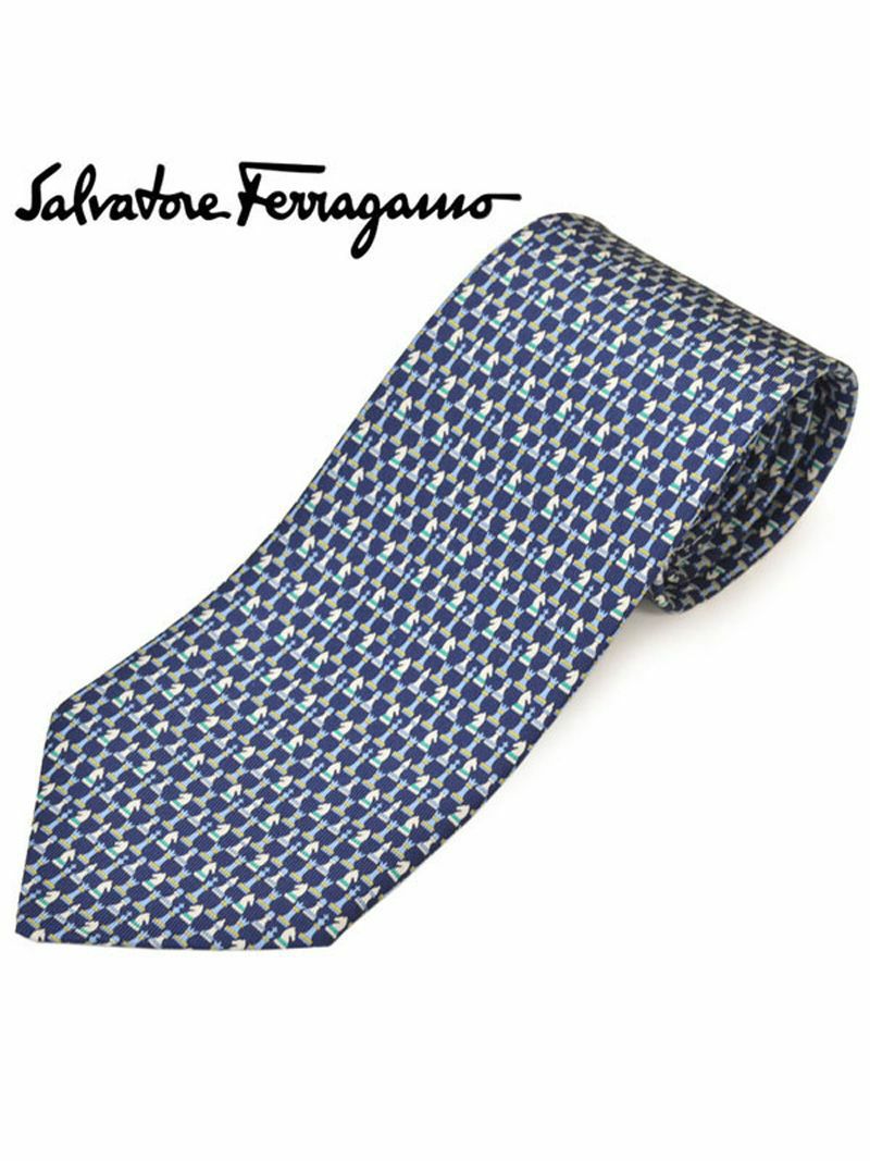 ネクタイ サルバトーレフェラガモ Salvatore Ferragamo メンズ チェスモチーフ柄シルクネクタイ(サイズ剣幅8cm)efg20s038 358769-001 ネイビー OEO