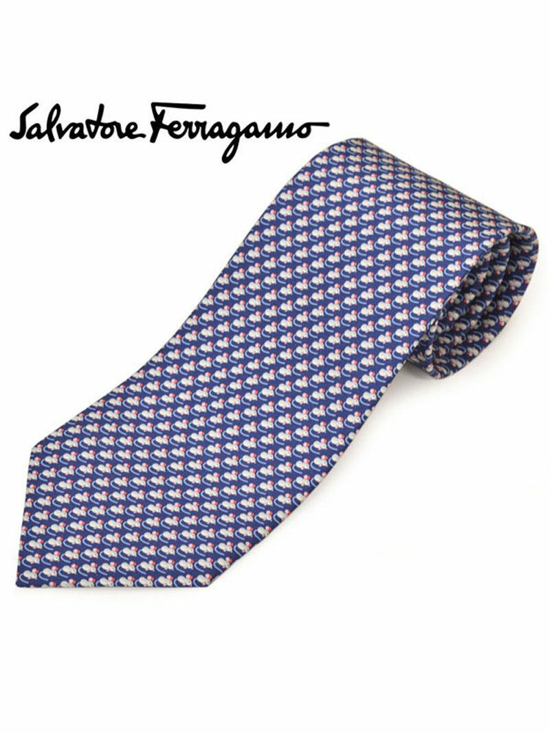 ネクタイ サルバトーレフェラガモ Salvatore Ferragamo メンズ ネズミモチーフ柄シルクネクタイ(サイズ剣幅8cm)efg20s040 358770-001 ネイビー OEO