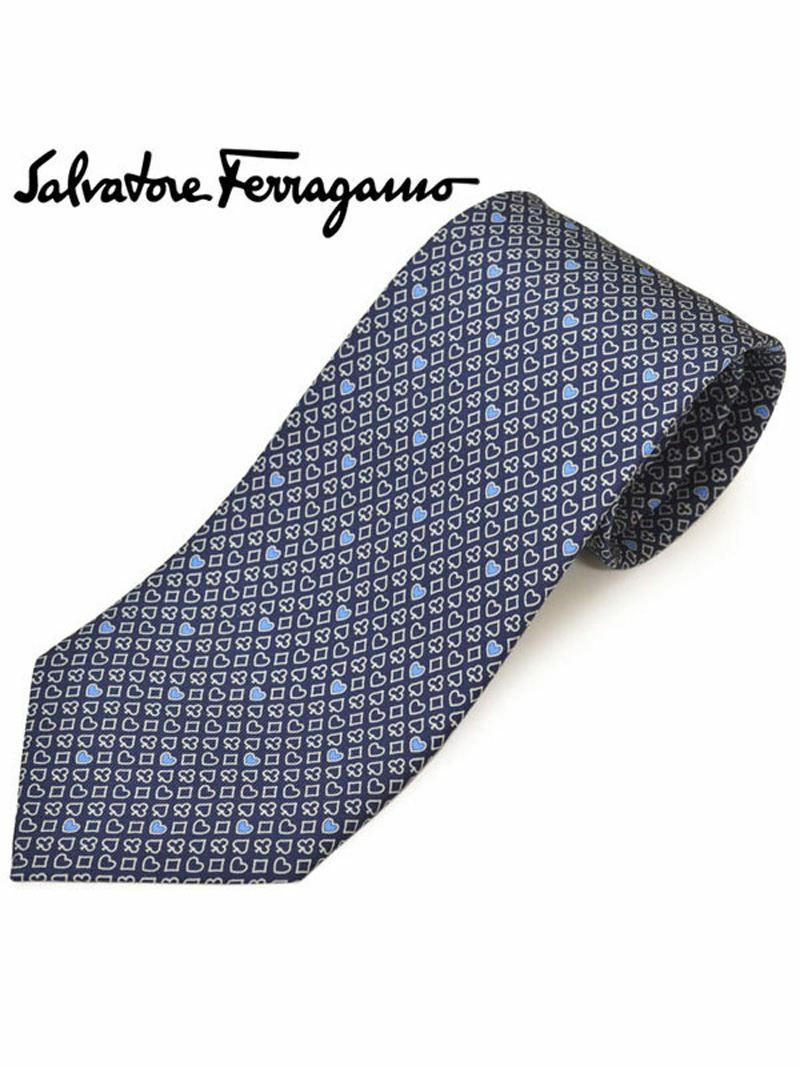 ネクタイ サルバトーレフェラガモ Salvatore Ferragamo メンズ トランプモチーフ柄シルクネクタイ(サイズ剣幅8cm)efg20s046 358782-001 ネイビー OEO