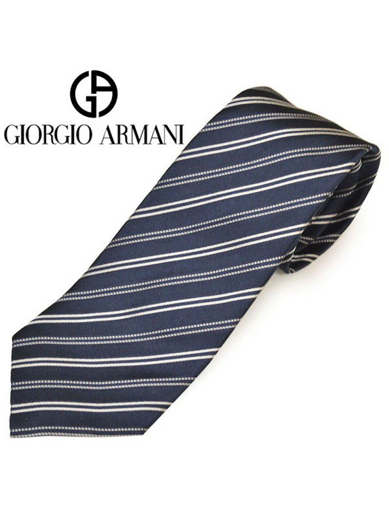 ネクタイ ジョルジオ アルマーニ メンズ Giorgio Armani ストライプ柄シルクネクタイ サイズ剣幅8cm Egas006 0p916 ダークネイビー Oeo Rew You リューユ