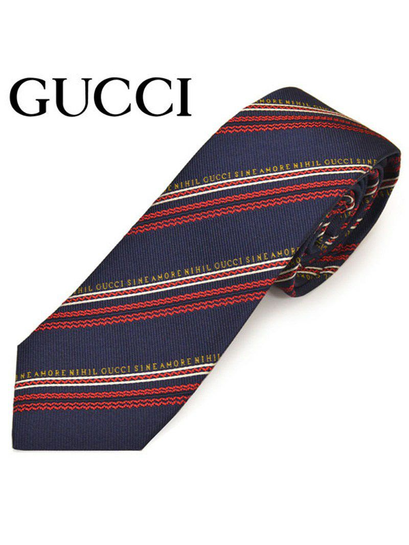 ネクタイ グッチ メンズ GUCCI ロゴ ストライプ柄　シルク ナロータイ(サイズ剣幅7cm)egc20s007 597105-4000 ネイビー OEO