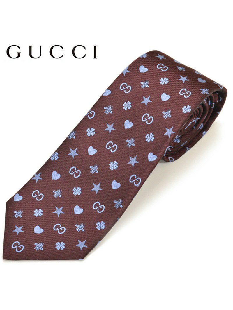 ネクタイ グッチ メンズ GUCCI シンボルズ モチーフ柄シルク ナロータイ サイズ剣幅7cm egc19s011 545834-6169 BURGUNDY バーガンディ OEO