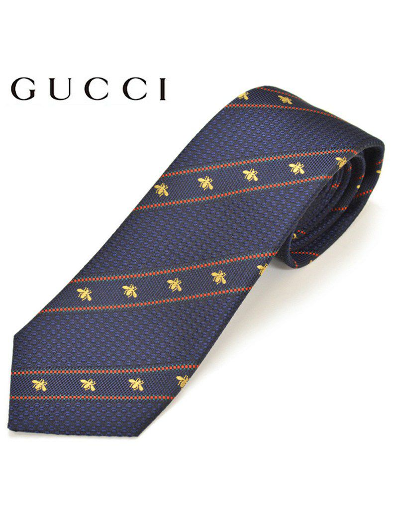 ネクタイ グッチ メンズ GUCCI ビー（ハチ）ハニーストライプ柄シルク ナロータイ サイズ剣幅7cm egc19s016 451528-4074 MID NIGHT BLUE ミッドナイトブルー OEO