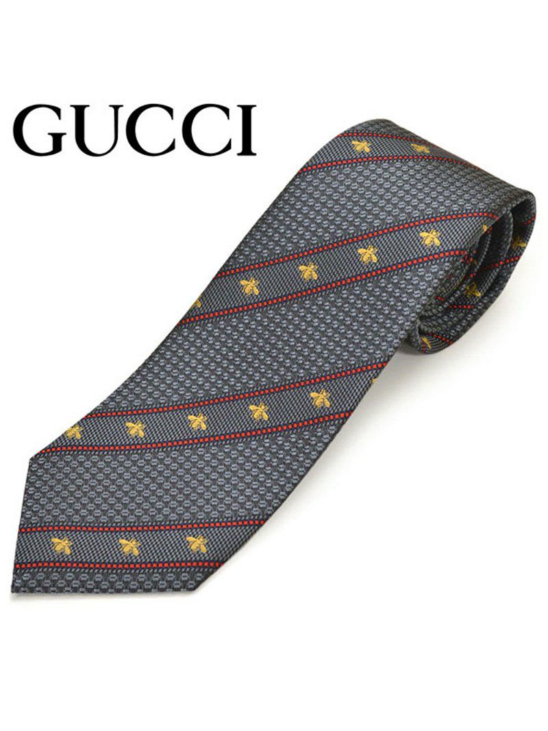 ネクタイ グッチ メンズ GUCCI ビー(ハチ)ハニーストライプ柄 シルク ナロータイ(サイズ剣幅7cm)egc19w001 451528-1274 グレー OEO