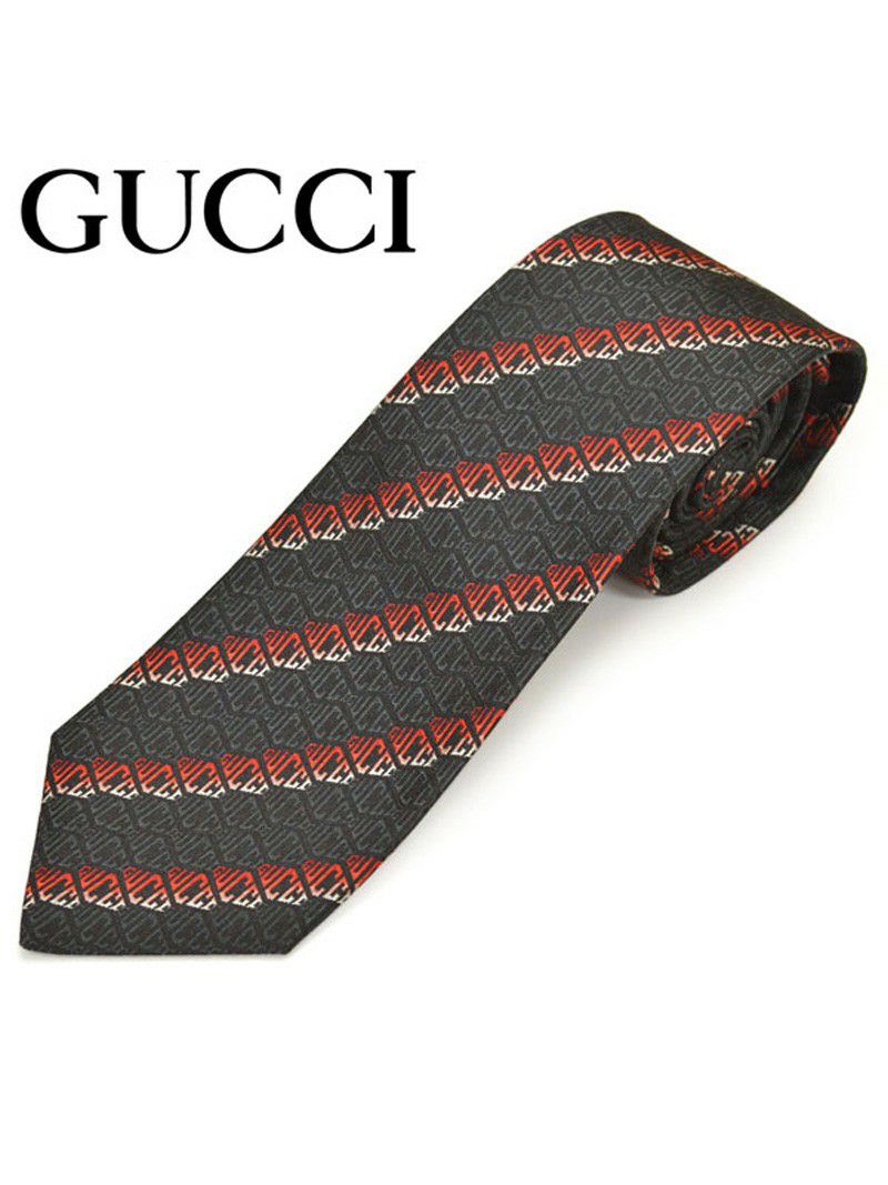 ネクタイ グッチ メンズ GUCCI ロゴストライプ柄 シルク ナロータイ