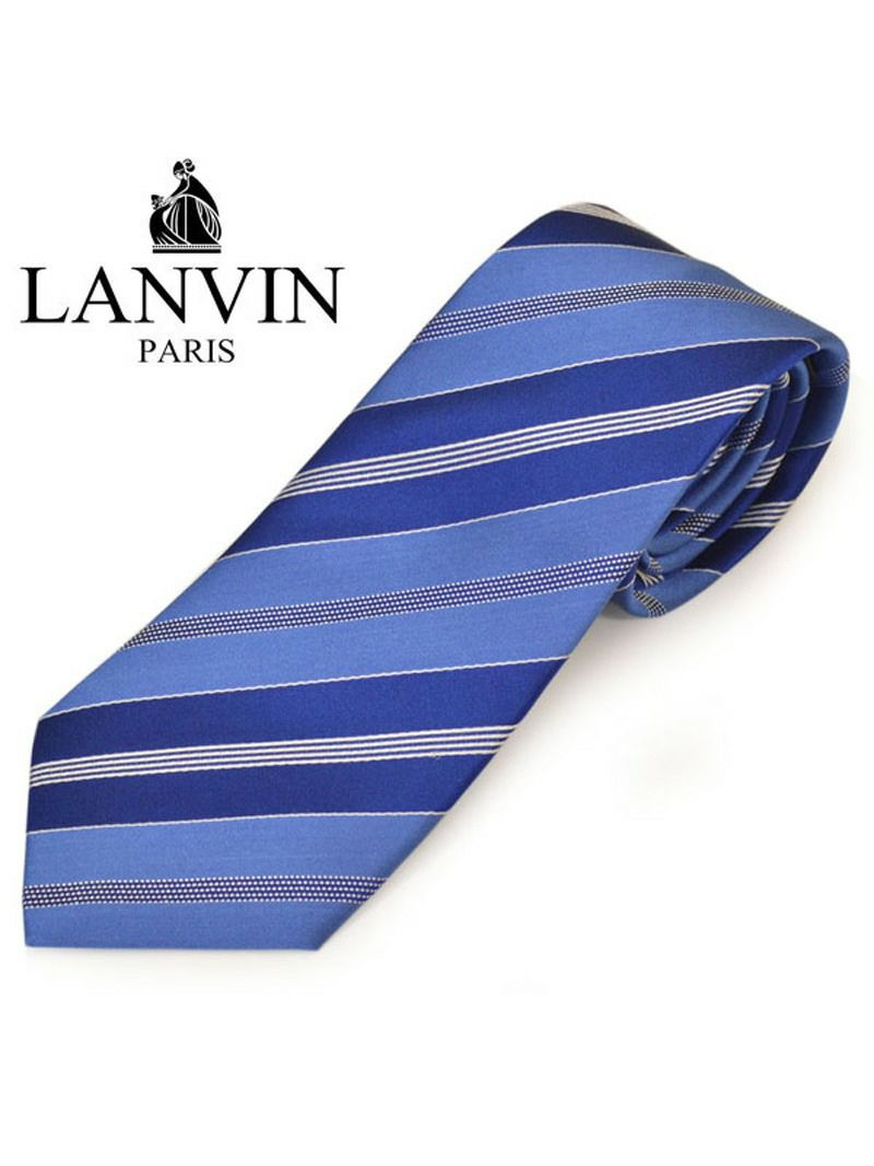 ネクタイ ランバン メンズ LANVIN ストライプ柄シルクネクタイ(サイズ剣幅8cm)elv20s008 2513-2 ブルー OEO