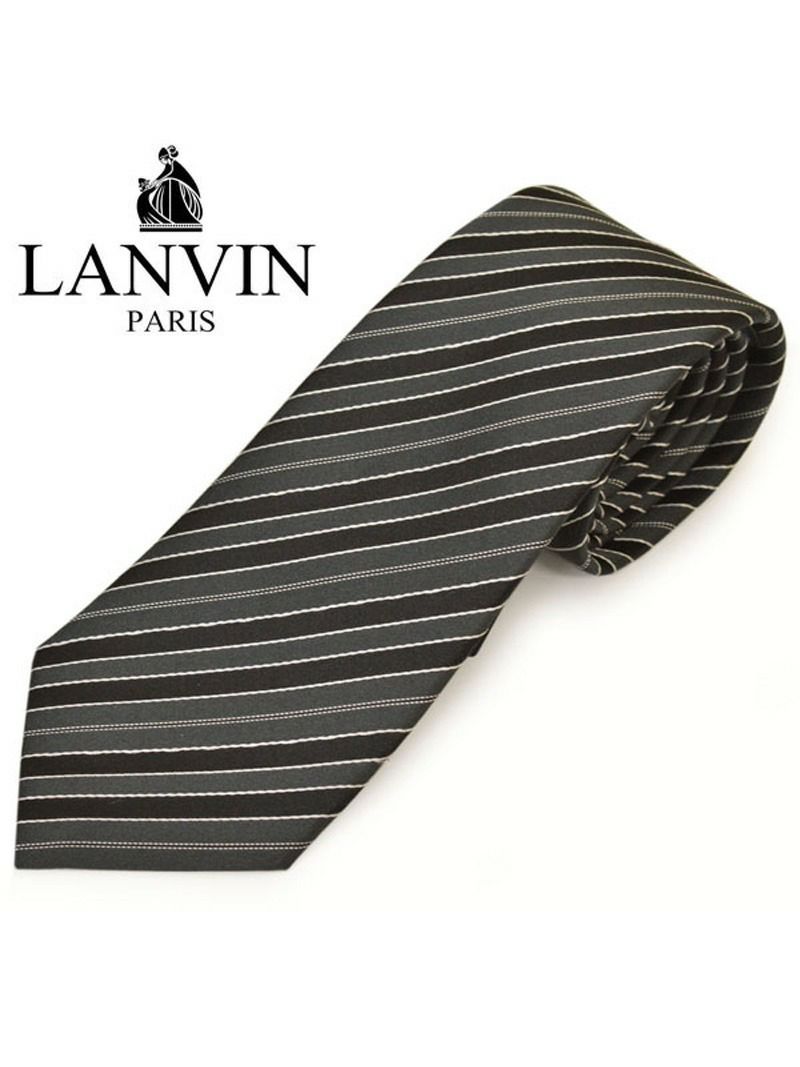 ネクタイ ランバン メンズ LANVIN ストライプ柄シルクネクタイ(サイズ剣幅8cm)elv20s011 2516-1 ブラック OEO