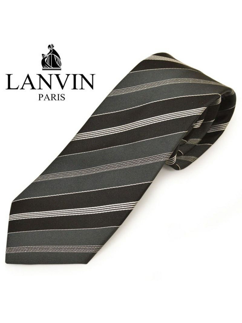 ネクタイ ランバン メンズ LANVIN ストライプ柄シルクネクタイ(サイズ剣幅8cm)elv20s012 2516-2 ブラック OEO