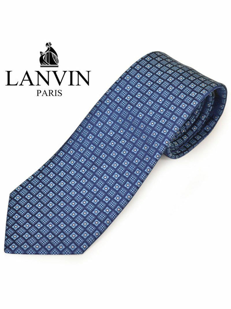 ネクタイ ランバン メンズ LANVIN スクエア柄シルクネクタイ(サイズ剣幅8cm)elv20s017 2620-1 ネイビー OEO