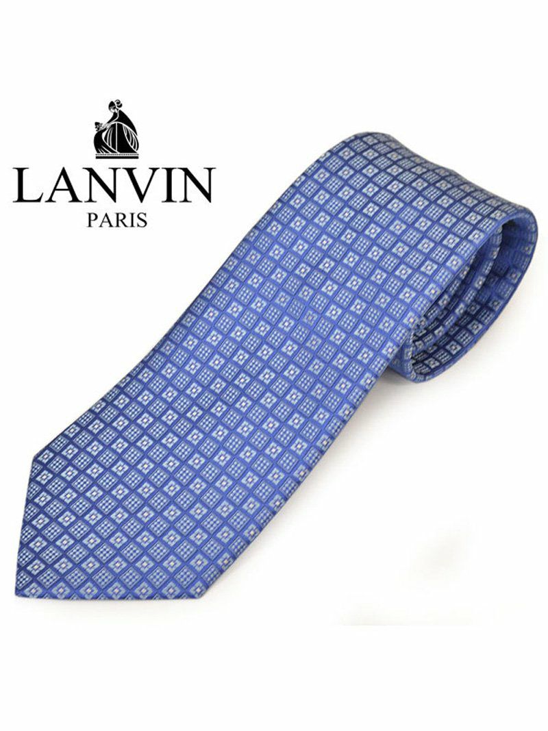 ネクタイ ランバン メンズ LANVIN スクエア柄シルクネクタイ(サイズ剣幅8cm)elv20s018 2620-2 ブルー OEO