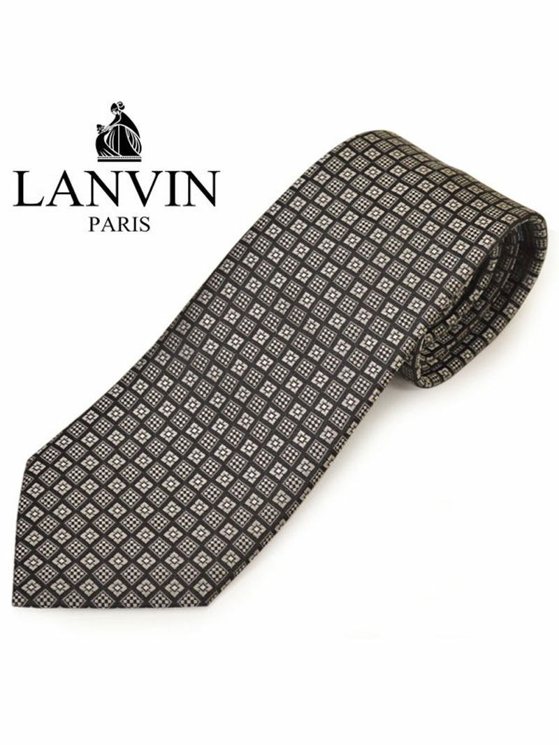 ネクタイ ランバン メンズ LANVIN スクエア柄シルクネクタイ(サイズ剣幅8cm)elv20s019 2620-6 ブラック OEO