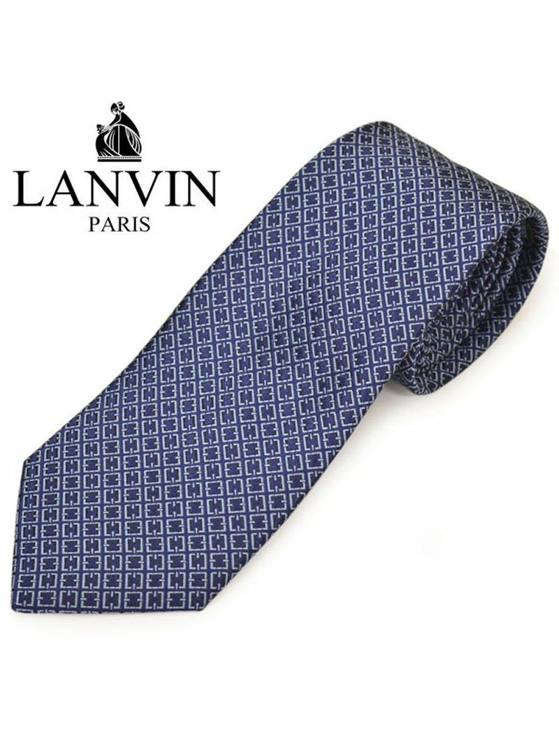 ネクタイ ランバン メンズ LANVIN スクエア柄シルクネクタイ(サイズ剣幅8cm)elv20s020 2629-1 ネイビー OEO