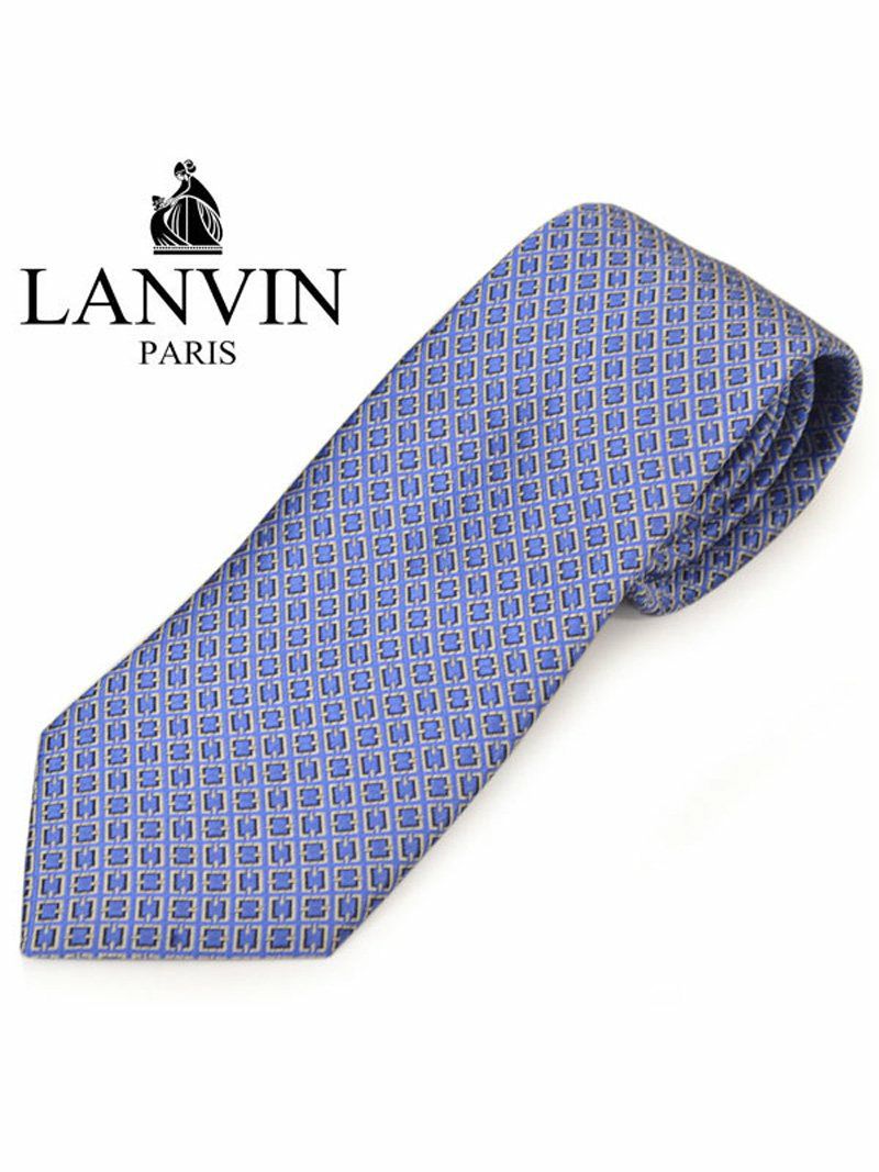 ネクタイ ランバン メンズ LANVIN スクエア柄シルクネクタイ(サイズ剣幅8cm)elv20s021 2629-2 ブルー OEO