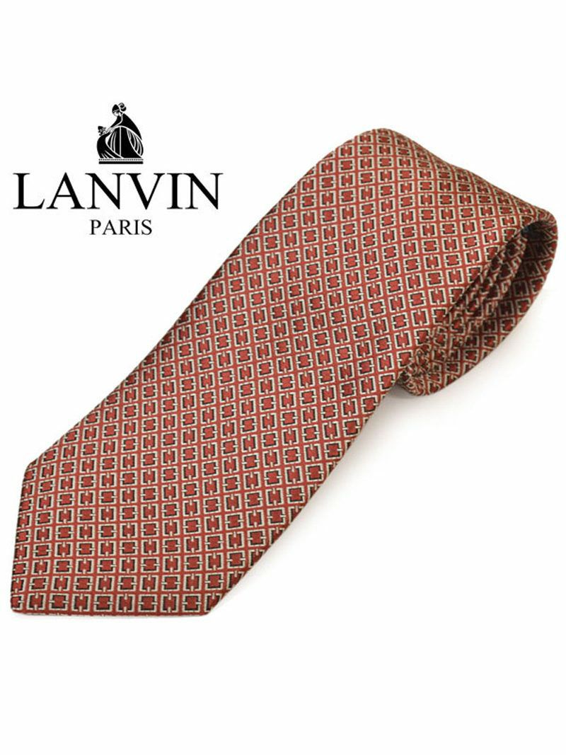 ネクタイ ランバン メンズ LANVIN スクエア柄シルクネクタイ(サイズ剣幅8cm)elv20s022 2629-3 レッド OEO