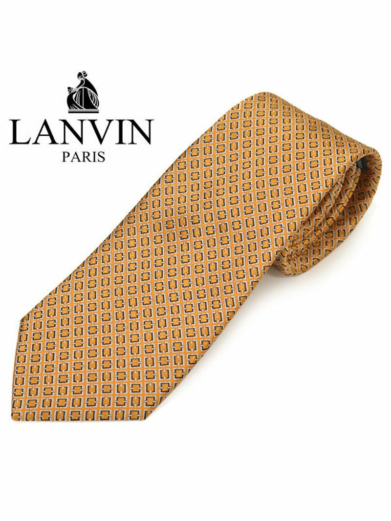 ネクタイ ランバン メンズ LANVIN スクエア柄シルクネクタイ(サイズ剣幅8cm)elv20s023 2629-4 イエローゴールド OEO