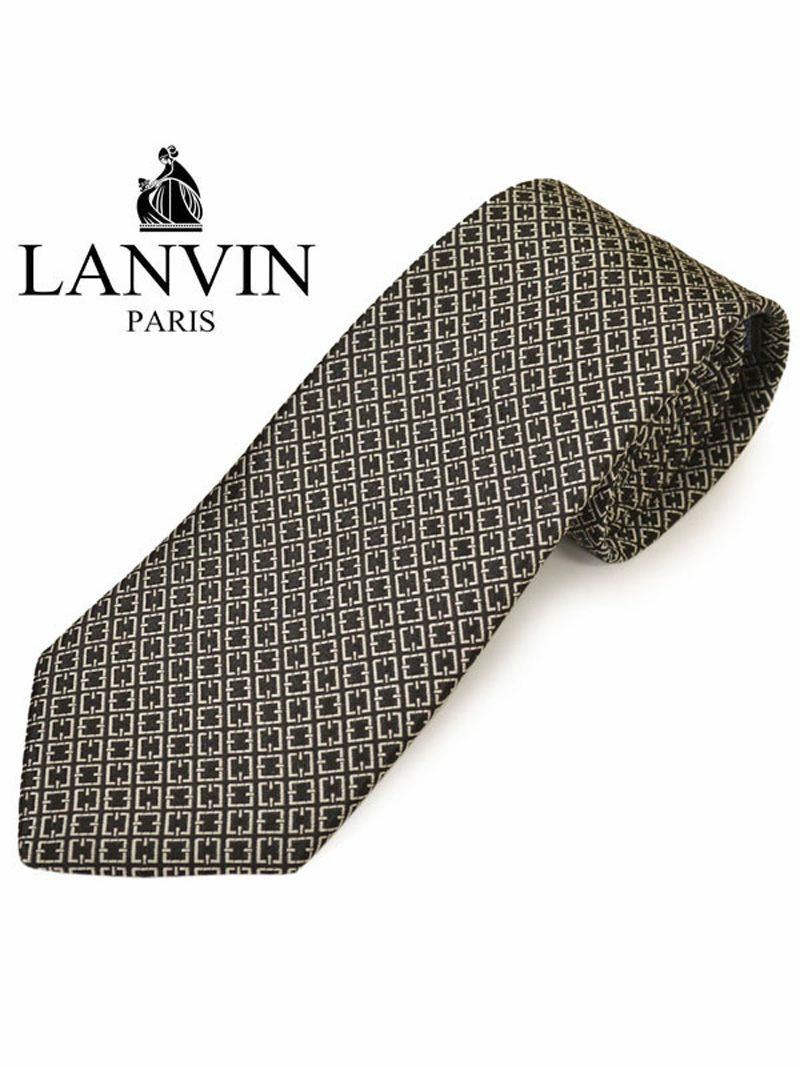 ネクタイ ランバン メンズ LANVIN スクエア柄シルクネクタイ(サイズ剣幅8cm)elv20s024 2629-6 ブラック OEO