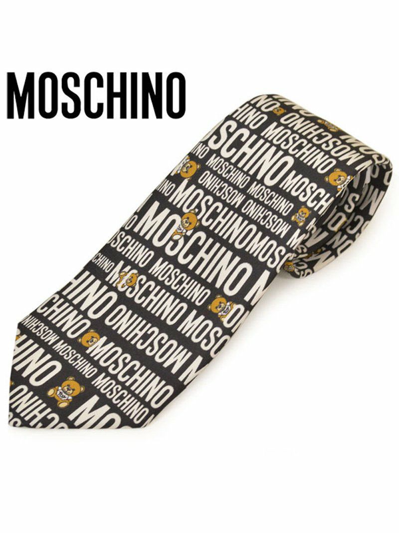 ネクタイ モスキーノ メンズ MOSCHINO ブランドロゴキャラクターシルクネクタイ(サイズ剣幅7.5cm)emo20s007 M5354-1 ブラック×ホワイト OEO