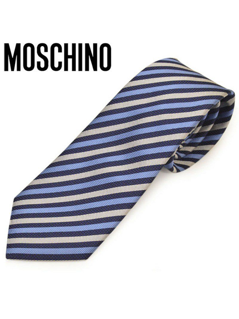 ネクタイ モスキーノ メンズ MOSCHINO ストライプ柄シルクネクタイ(サイズ剣幅7.5cm)emo20s008 M5363-5 ブルー OEO