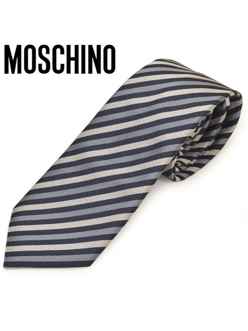 ネクタイ モスキーノ メンズ MOSCHINO ストライプ柄シルクネクタイ(サイズ剣幅7.5cm)emo20s009 M5363-6 グレー OEO